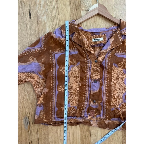 Free People Button-Down Shirt in Rust Brown and Lavender - Picture 7 of 8